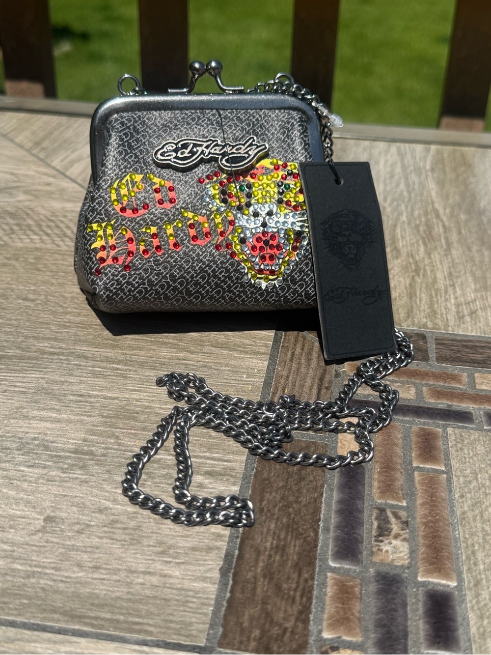 NWT Ed Hardy Y2K Micro Kiss-Lock Crossbody Mini Bag Rhinestone Tiger - Picture 2 of 7